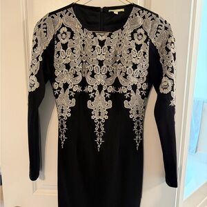 Elegant Black and Cream Embroidered Dress